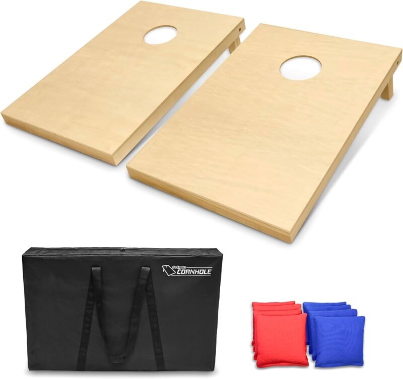 Wooden tailgate size cornhole boards 3x2 set with bean bags and carrying case for wholesale custom branding.