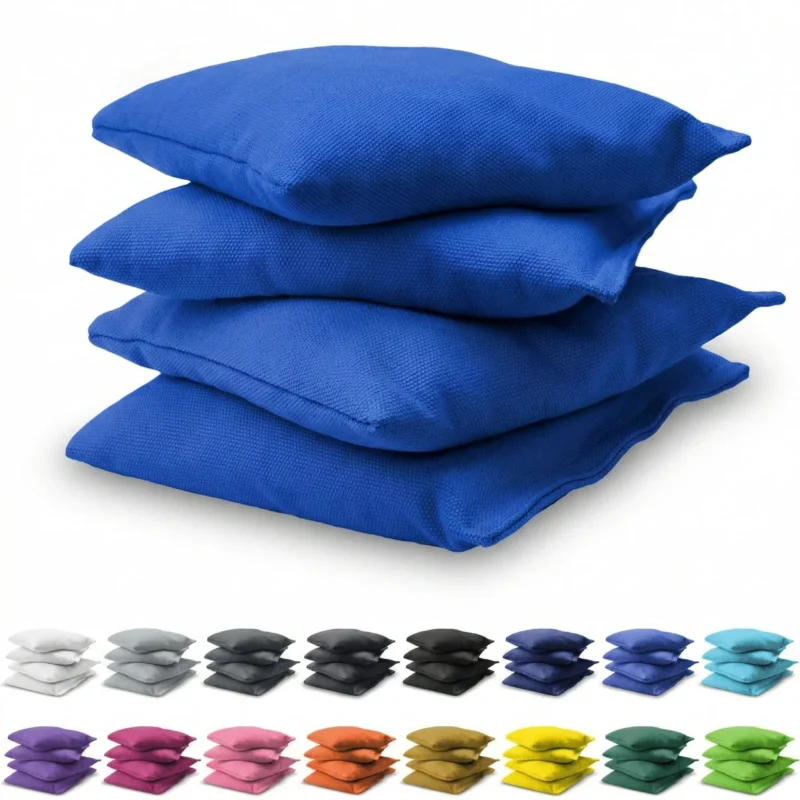 Set of 4 regulation size synthetic corn filled cornhole bags made of heavy duty duck canvas