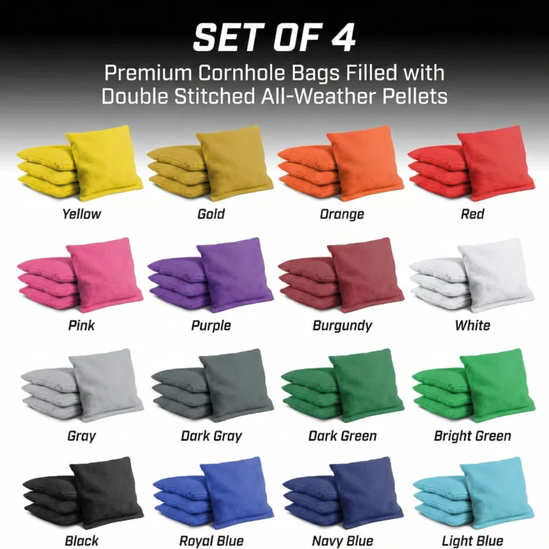 Close up of red and blue regulation cornhole bags size 6x6 inches showing duck cloth texture and double stitching for wholesale catalog. Close up of red and blue regulation cornhole bags size 6x6 inches showing duck cloth texture and double stitching for wholesale catalog.