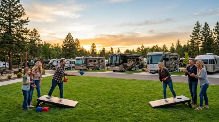 RV park ROI blog hero with all-weather cornhole