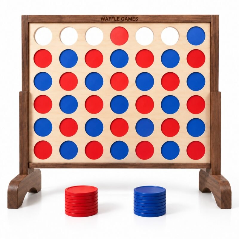 WG-G4R-002-1 3 FT Classic Wooden 4 in a Row. Built with solid wood. The game measures 3 ft width. Portable knock-down wooden frame.