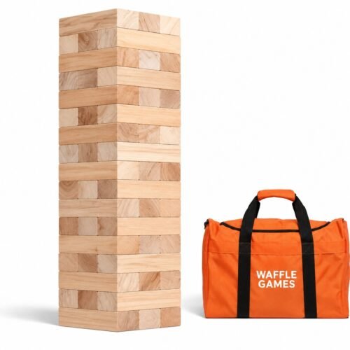 54-Block Premium Tower. Built with hardwood. Each block measures 7.15 x 2.38 x 1.43 in / block. All 12 edges sanded and rounded.