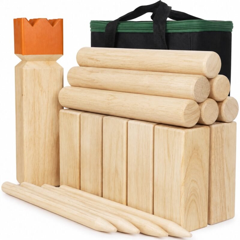 WG-KBB-001 Classic Rubberwood Kubb Set. Built with rubberwood playing pieces.