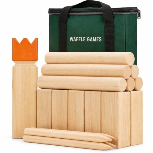 WG-KBB-002 Tournament Rubberwood Kubb. Built with solid rubberwood with zipper carry bag. The game measures King 2 x 3 x 3 in / baton 12 x 1.53 in.