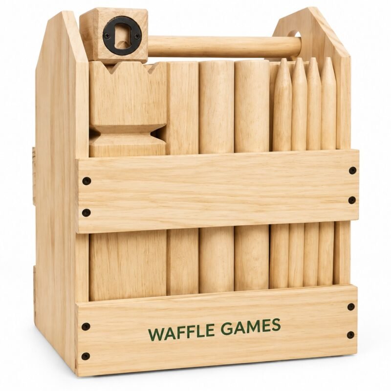 WG-KBB-005 Premium Kubb with Wood Crate. Built with new Zealand rubberwood components.