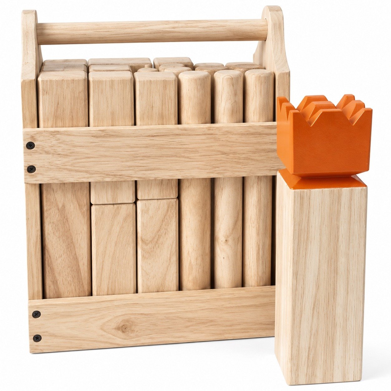 Regulation kubb set with ten wooden blocks, a king and a wooden carry crate