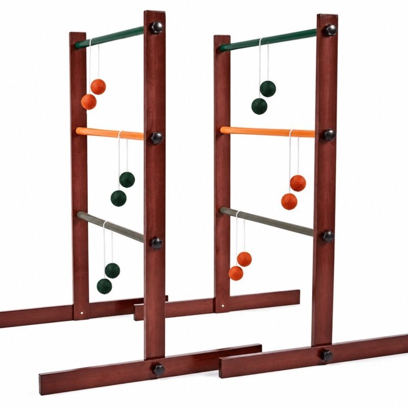 WG-LDG-002 Retro Rubberwood Ladder Toss. Built with rubberwood with PE bolas. The game measures 35 in tall ladder target. Vintage profile with quick assembly.