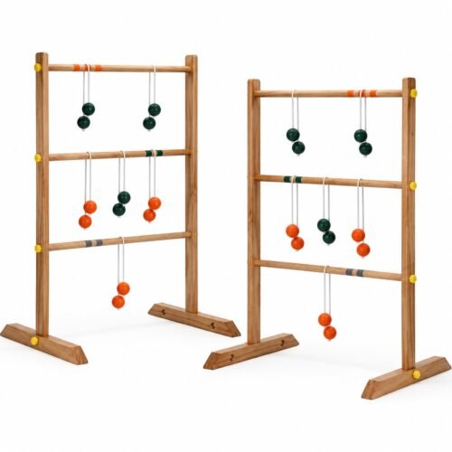WG-LDG-004 Solid Wood Ladder Golf Set. Built with solid wood with genuine golf ball bolas. The game measures 39.75 x 27.5 x 23.65 in. Weighted-base ladder target