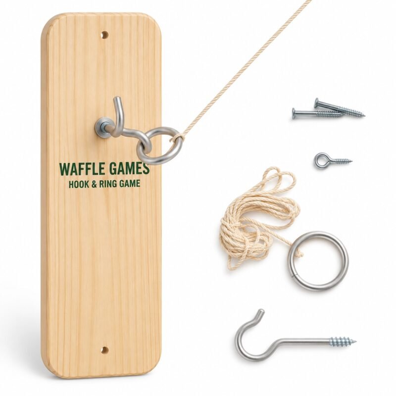 WG-RTQ-002 Standard Hook & Ring Game. Built with wood, metal hook and nylon cord. The game measures 12.3 in standard board. Wall-mounted hook-and-ring format.