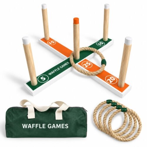 WG-RTQ-006-2 Premium Wooden Quoits Set. Built with wood target with heavy-duty rope rings. The game measures 18 in classic target. Scored wooden target for 1-4 pla