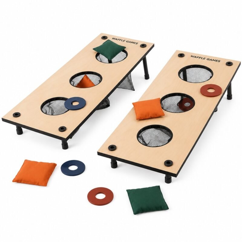 WG-WST-004-1 2-in-1 Washer + Beanbag Toss. Built with plywood boards with plastic washers. The game measures 26 x 10 x 7 in / board.