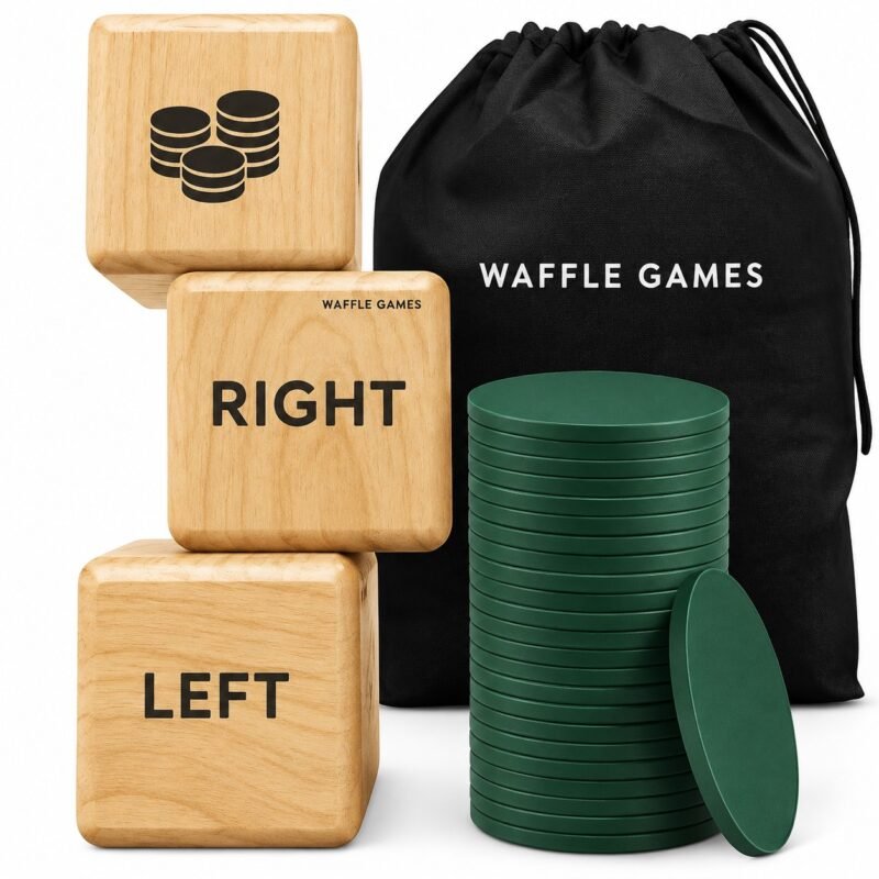 WG-YDC-003 Giant Right Center Left Game. Built with new Zealand pine with sealed varnish. The game measures 3.5 x 3.5 x 3.5 in / die.