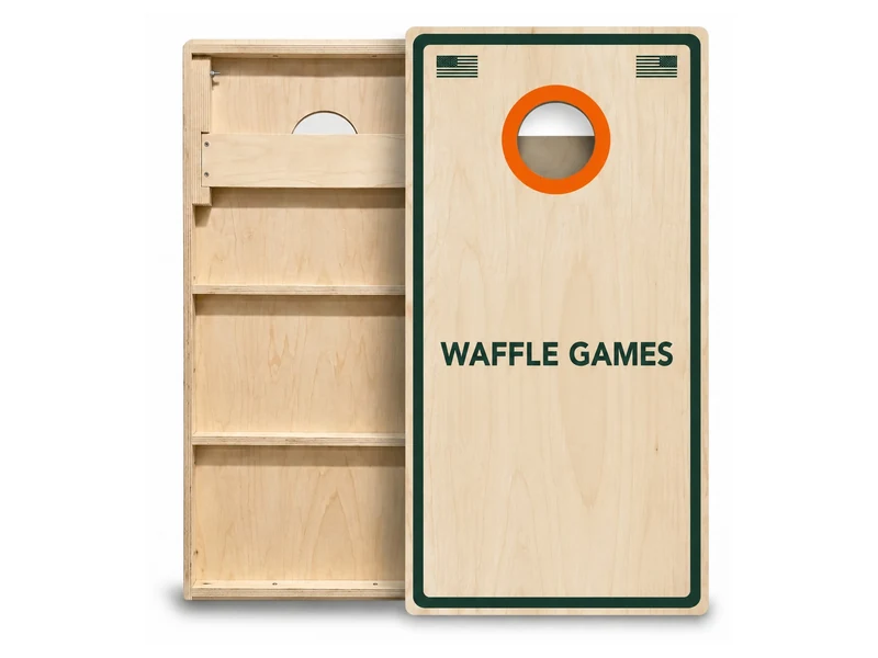 Natural raw pine cornhole boards made by Waffle Games