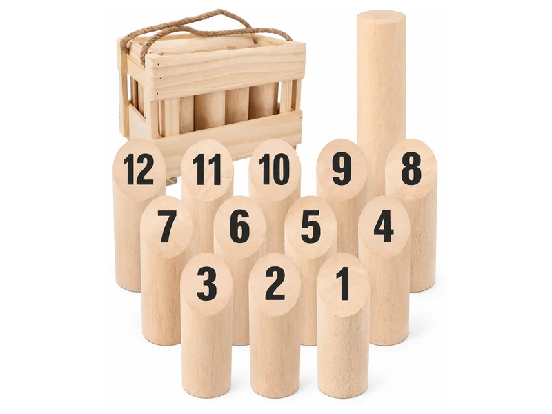 Wooden molkky and skittles set